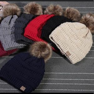 New C.C Pom Pom lined wool knit beanie cc